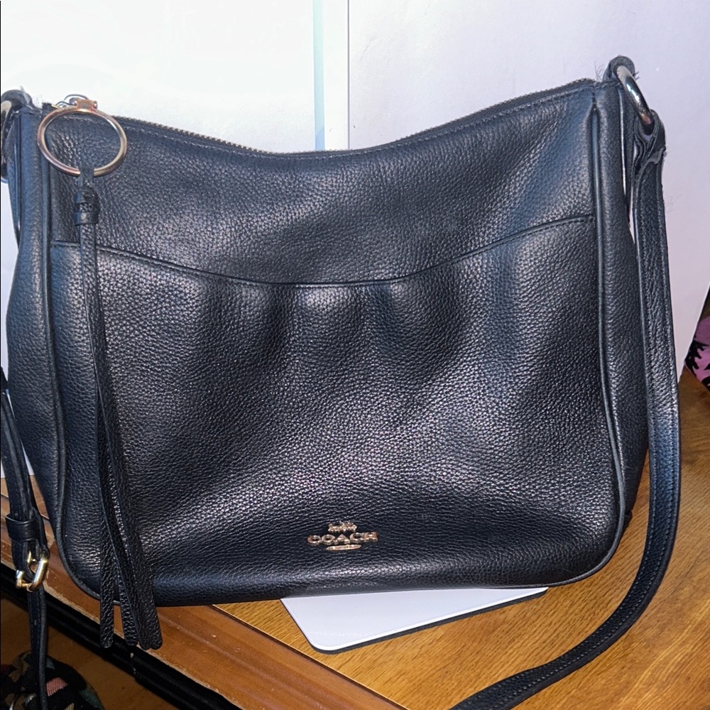 Coach Black Pebbled Leather Hobo Shoulder Bag with Tassel